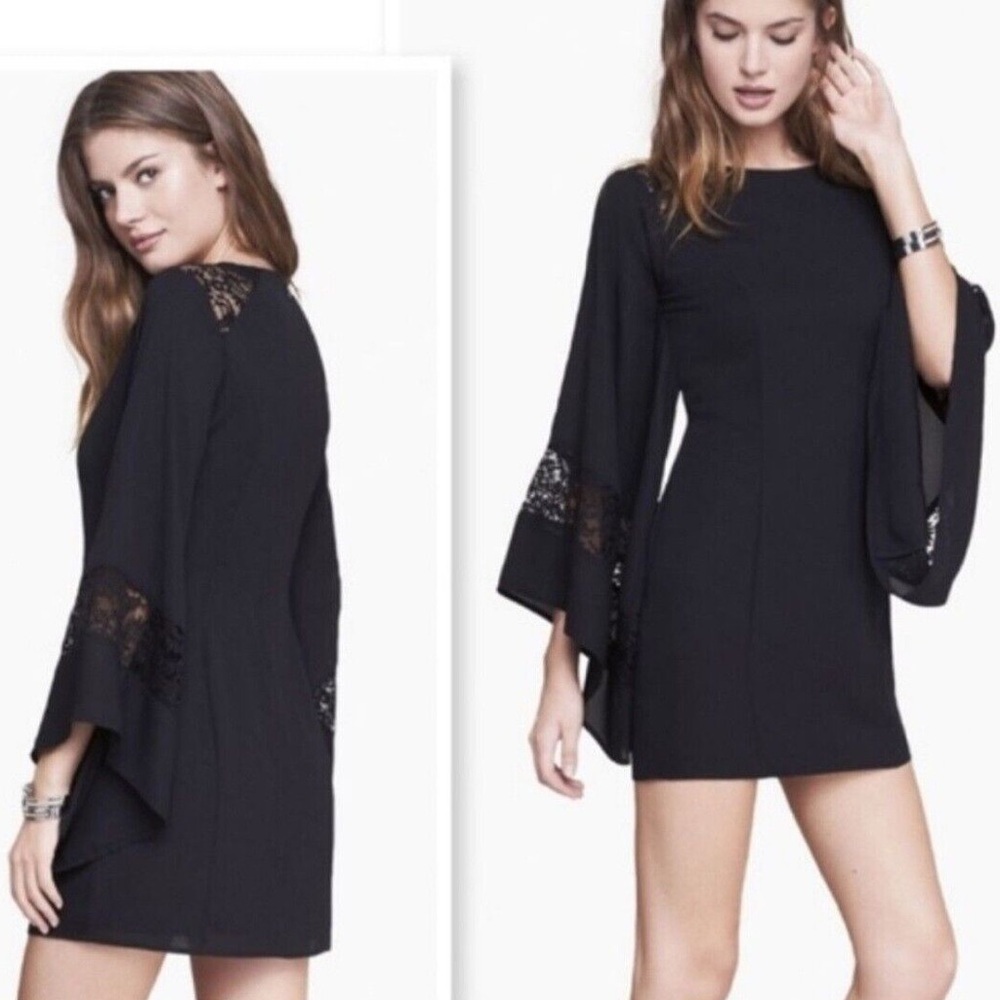 Express Black Long Sleeve Dress with Lace Detail